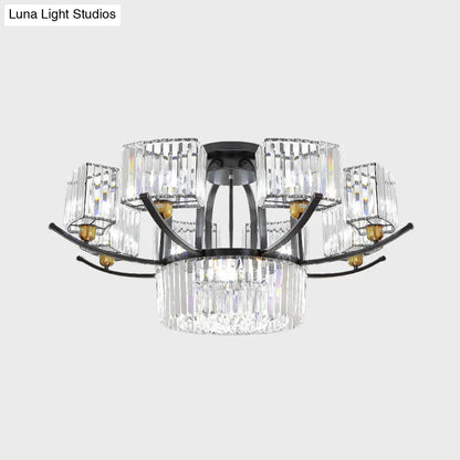 DecorBites™ DecorBites™ Modern Sputnik Crystal Block Flush Light Fixture - 9/12 Head Semi Flush Mount in Black