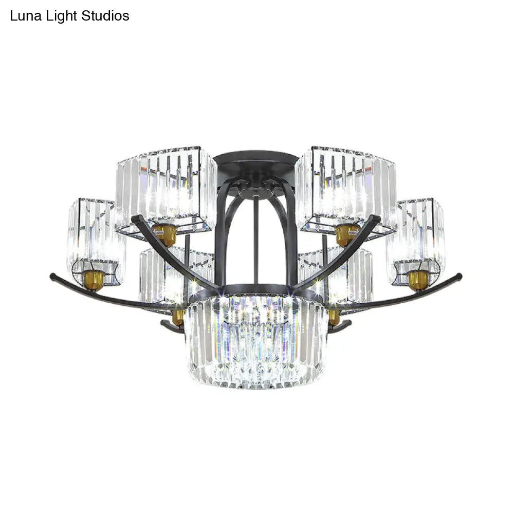 DecorBites™ DecorBites™ Modern Sputnik Crystal Block Flush Light Fixture - 9/12 Head Semi Flush Mount in Black