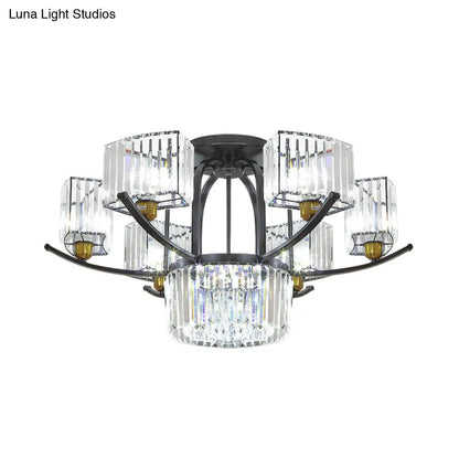 DecorBites™ DecorBites™ Modern Sputnik Crystal Block Flush Light Fixture - 9/12 Head Semi Flush Mount in Black