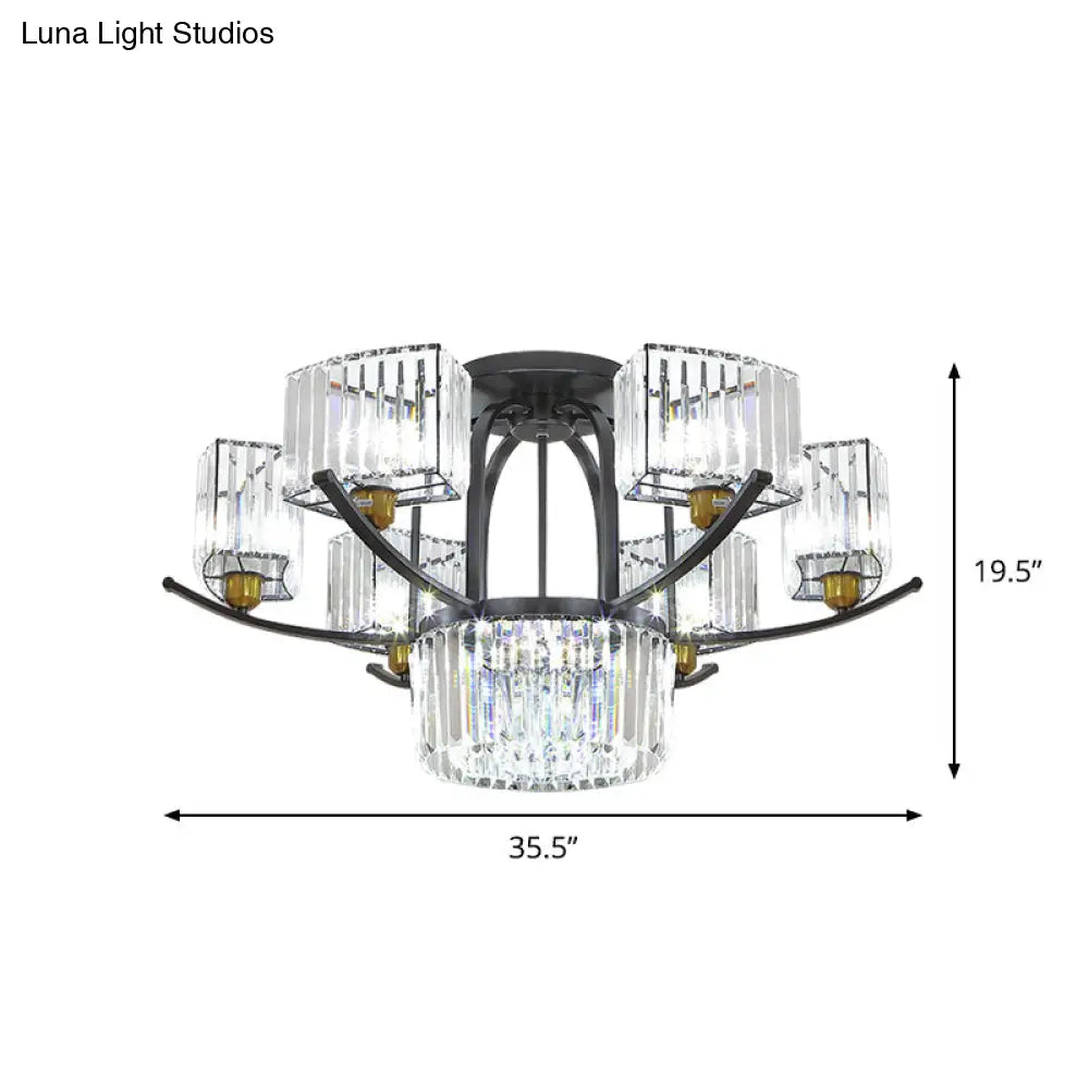 DecorBites™ DecorBites™ Modern Sputnik Crystal Block Flush Light Fixture - 9/12 Head Semi Flush Mount in Black