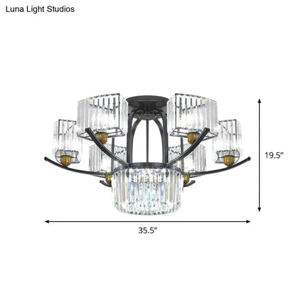 DecorBites™ DecorBites™ Modern Sputnik Crystal Block Flush Light Fixture - 9/12 Head Semi Flush Mount in Black