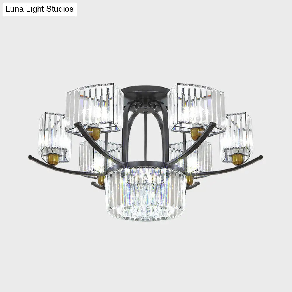 DecorBites™ DecorBites™ Modern Sputnik Crystal Block Flush Light Fixture - 9/12 Head Semi Flush Mount in Black