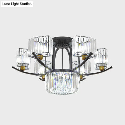 DecorBites™ DecorBites™ Modern Sputnik Crystal Block Flush Light Fixture - 9/12 Head Semi Flush Mount in Black