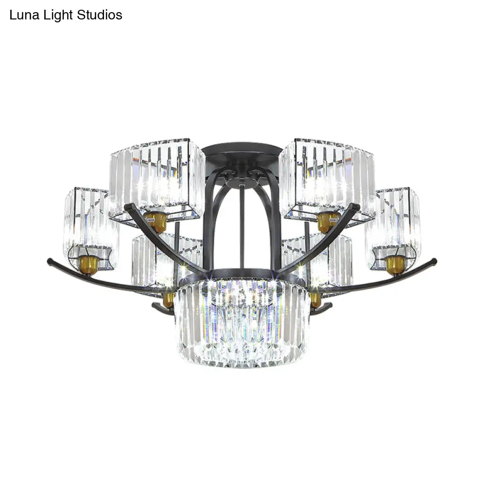DecorBites™ DecorBites™ Modern Sputnik Crystal Block Flush Light Fixture - 9/12 Head Semi Flush Mount in Black