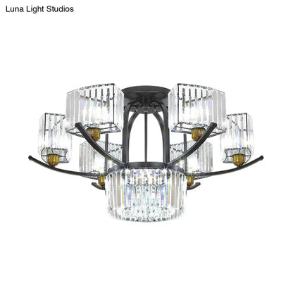 DecorBites™ DecorBites™ Modern Sputnik Crystal Block Flush Light Fixture - 9/12 Head Semi Flush Mount in Black