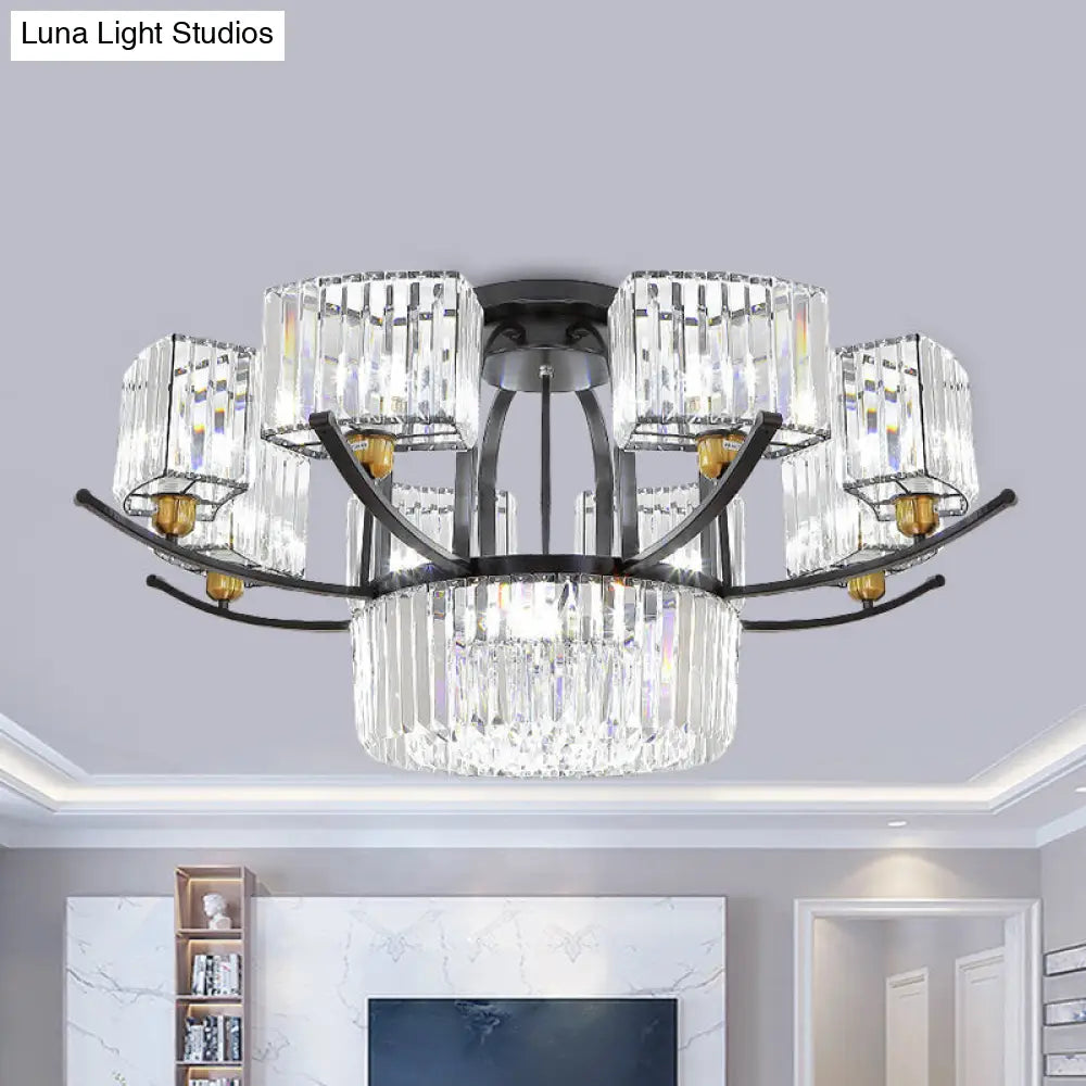 DecorBites™ DecorBites™ Modern Sputnik Crystal Block Flush Light Fixture - 9/12 Head Semi Flush Mount in Black