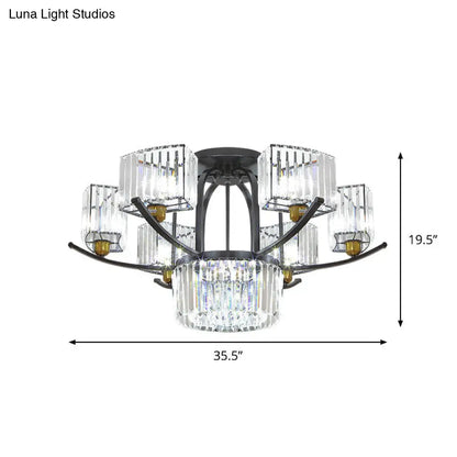 DecorBites™ DecorBites™ Modern Sputnik Crystal Block Flush Light Fixture - 9/12 Head Semi Flush Mount in Black