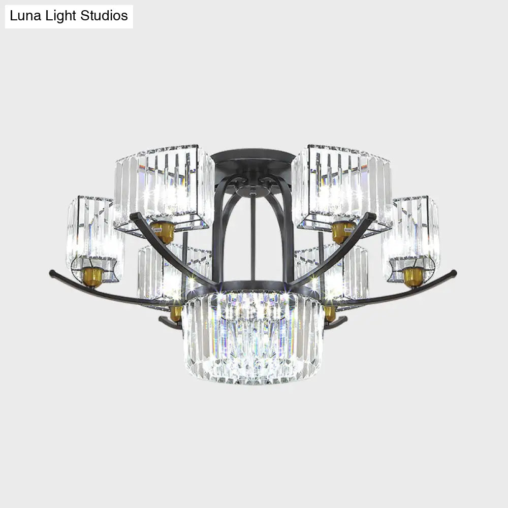 DecorBites™ DecorBites™ Modern Sputnik Crystal Block Flush Light Fixture - 9/12 Head Semi Flush Mount in Black