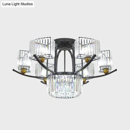 DecorBites™ DecorBites™ Modern Sputnik Crystal Block Flush Light Fixture - 9/12 Head Semi Flush Mount in Black