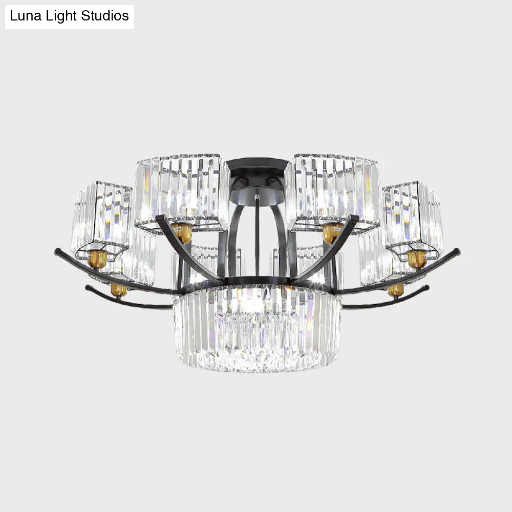 DecorBites™ DecorBites™ Modern Sputnik Crystal Block Flush Light Fixture - 9/12 Head Semi Flush Mount in Black