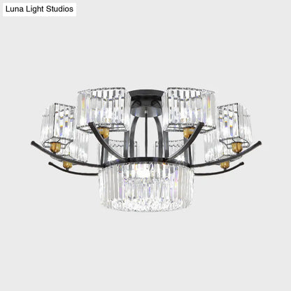 DecorBites™ DecorBites™ Modern Sputnik Crystal Block Flush Light Fixture - 9/12 Head Semi Flush Mount in Black
