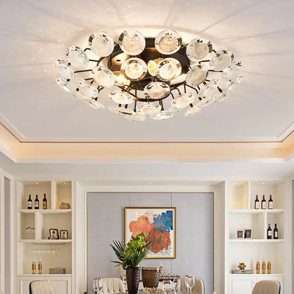 DecorBites™ DecorBites™ Modern Sputnik Crystal Semi Flush Dining Room Ceiling Lamp - 4 Bulbs - Black