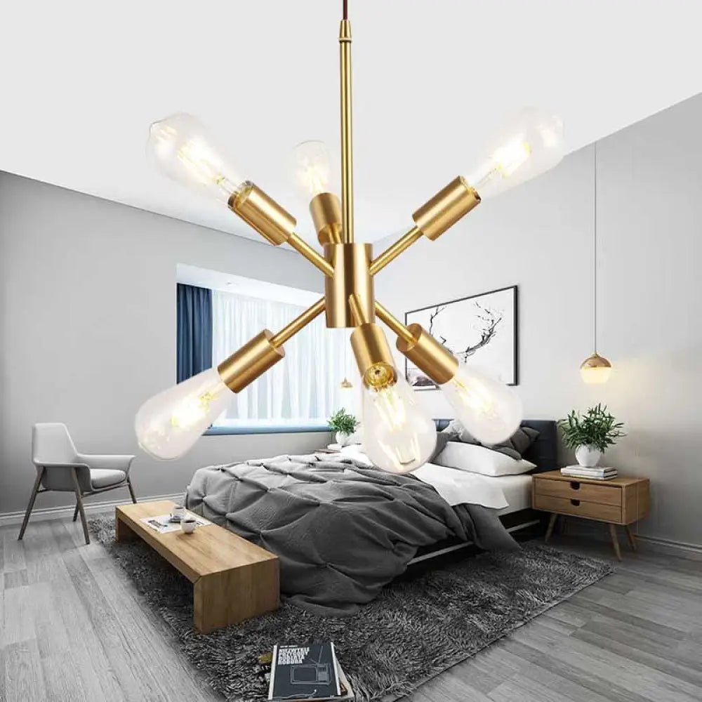 Modern Sputnik Hanging Pendant Light, Loft Style, Brass Finish