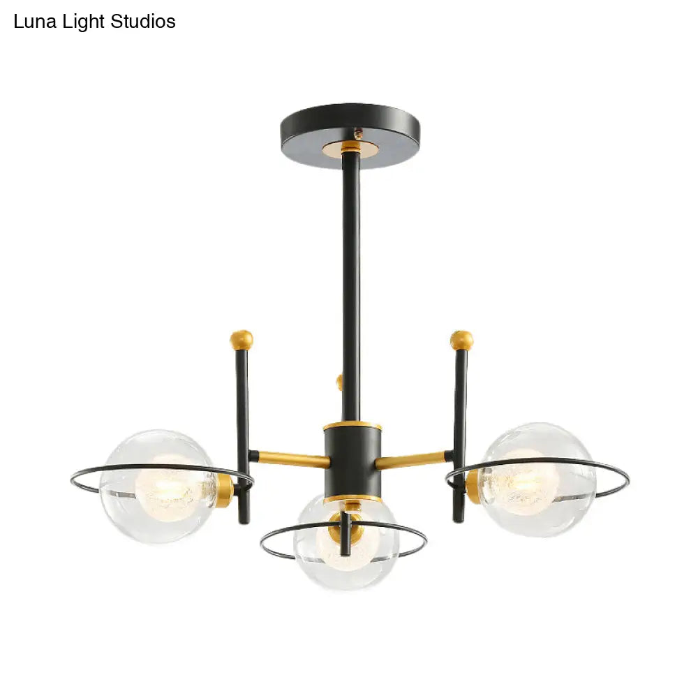 Lámpara de techo colgante Sputnik moderna de metal con pantallas de bolas de cristal transparente - 3/6 luces, LED negro