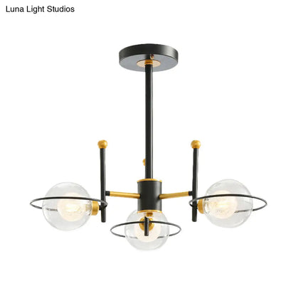Lámpara de techo colgante Sputnik moderna de metal con pantallas de bolas de cristal transparente - 3/6 luces, LED negro