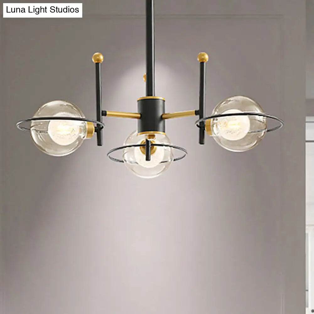 Lámpara de techo colgante Sputnik moderna de metal con pantallas de bolas de cristal transparente - 3/6 luces, LED negro