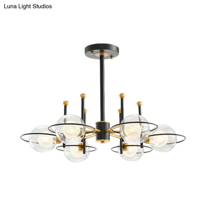Lámpara de techo colgante Sputnik moderna de metal con pantallas de bolas de cristal transparente - 3/6 luces, LED negro