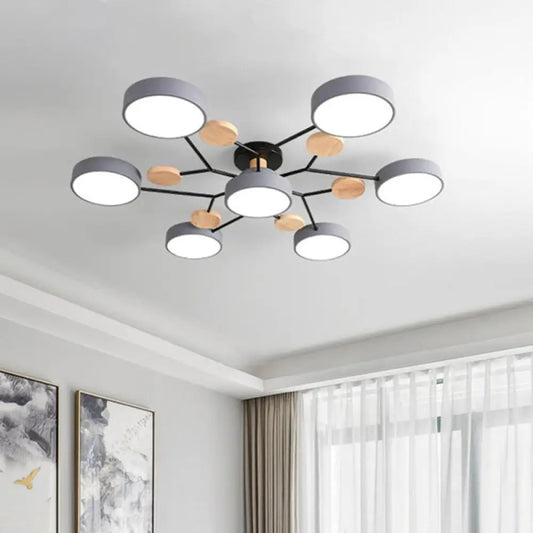 DecorBites™ DecorBites™ Modern Sputnik Metal Semi-Flush Mount Ceiling Light with 7-Head Design and Stylish Drum Acrylic Shade