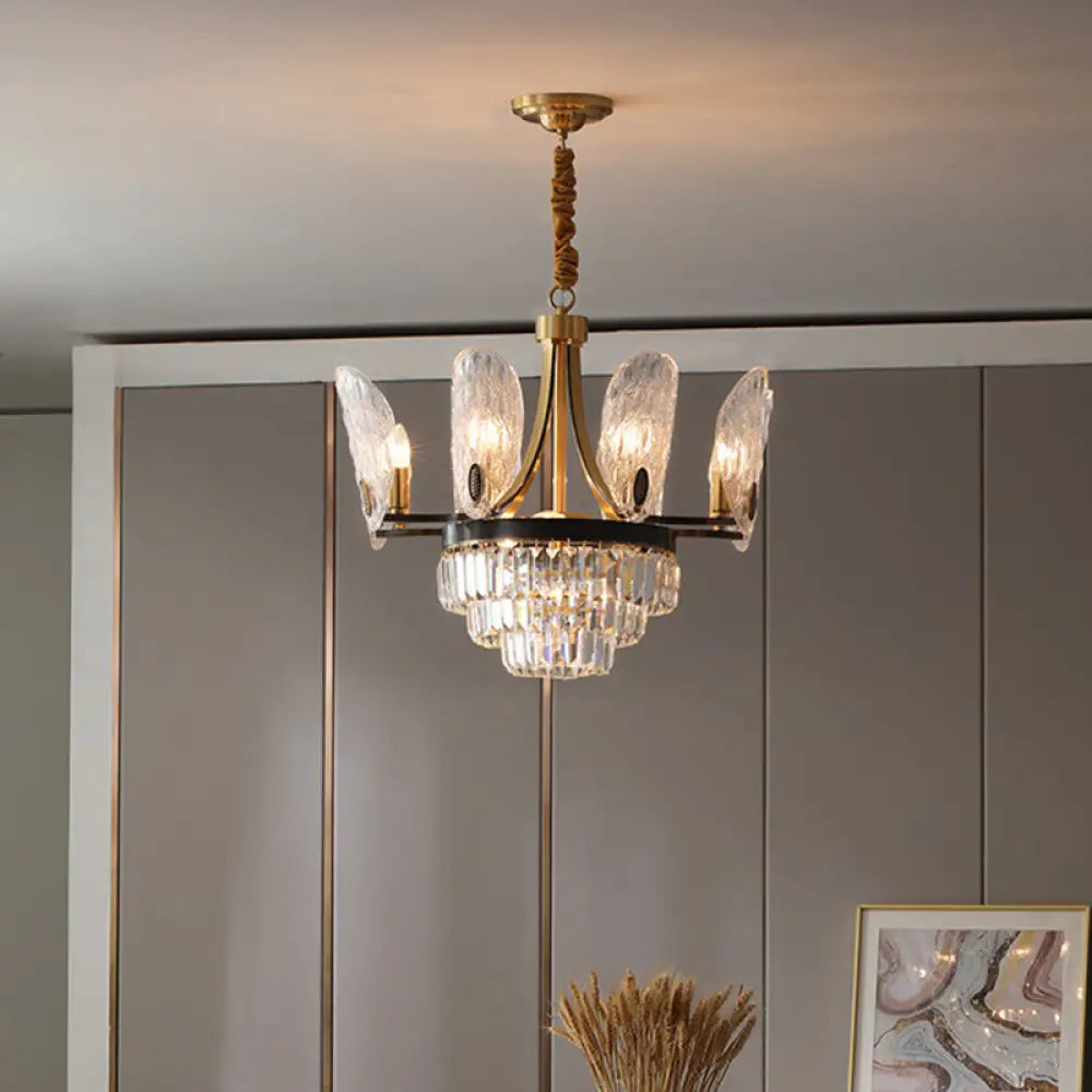 Lámpara de techo colgante Sputnik moderna - Lámpara de techo de cristal transparente de 12 luces en negro/dorado con detalles de cristal