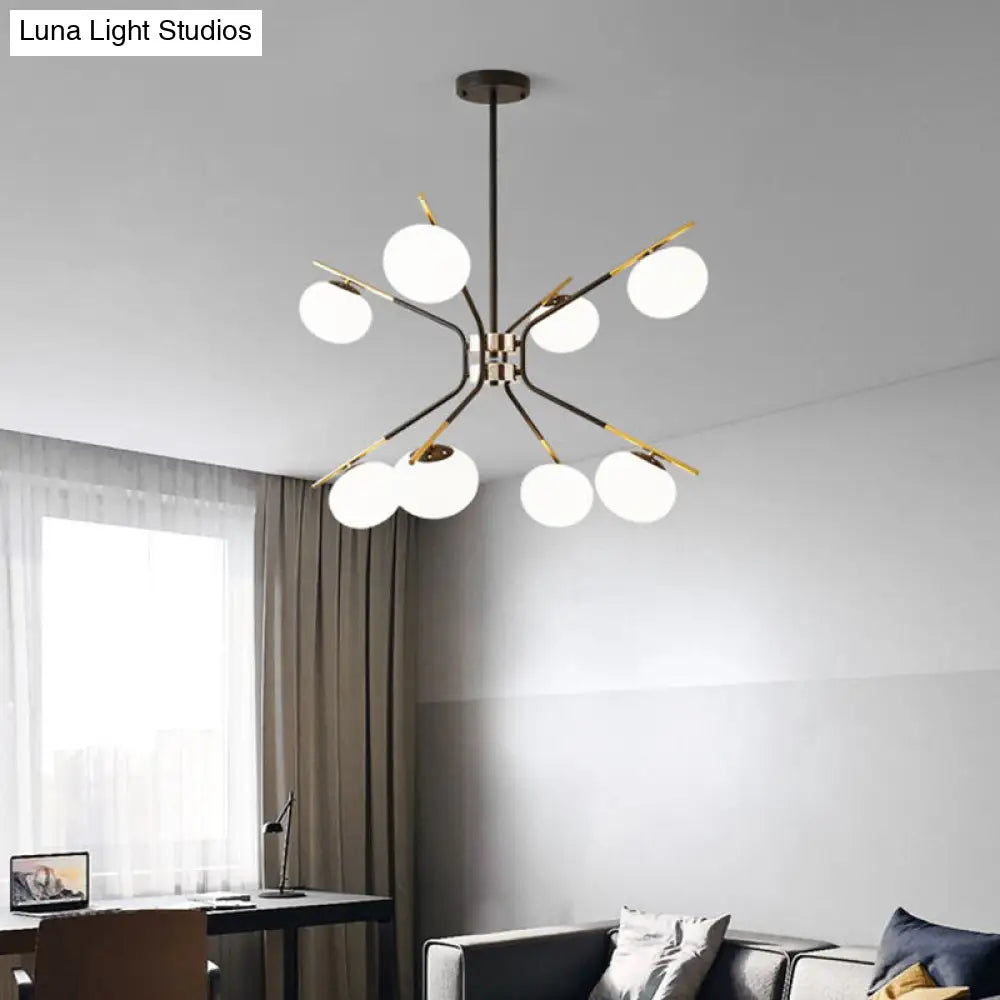 Lámpara de techo colgante Sputnik moderna - Acabado negro/dorado, lámpara de techo metálica de 8 luces con pantalla de cristal blanco esmerilado