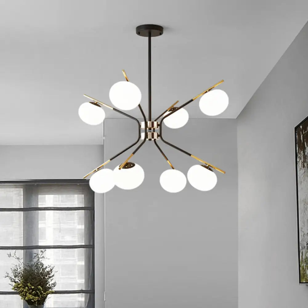 Lámpara de techo colgante Sputnik moderna - Acabado negro/dorado, lámpara de techo metálica de 8 luces con pantalla de cristal blanco esmerilado