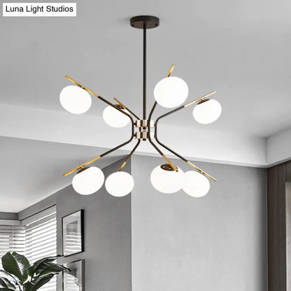 Lámpara de techo colgante Sputnik moderna - Acabado negro/dorado, lámpara de techo metálica de 8 luces con pantalla de cristal blanco esmerilado