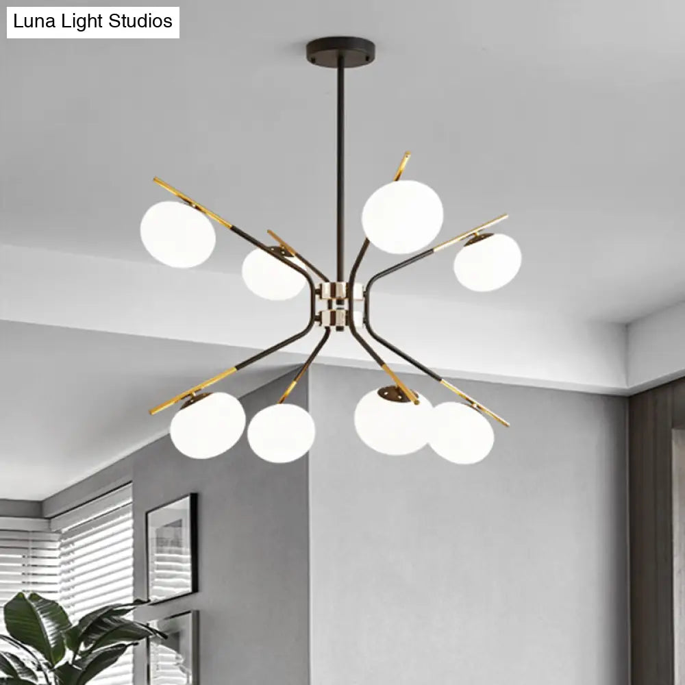 Lámpara de techo colgante Sputnik moderna - Acabado negro/dorado, lámpara de techo metálica de 8 luces con pantalla de cristal blanco esmerilado