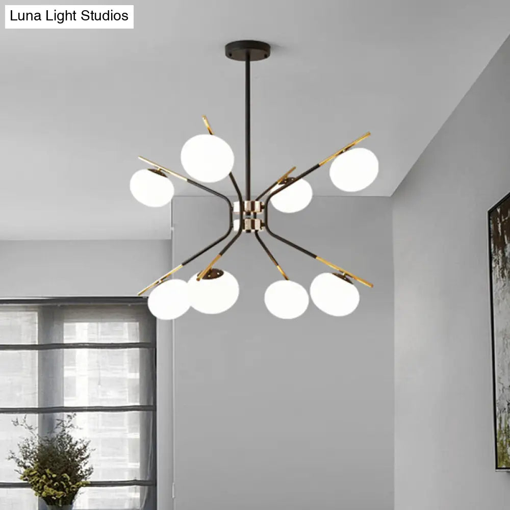 Lámpara de techo colgante Sputnik moderna - Acabado negro/dorado, lámpara de techo metálica de 8 luces con pantalla de cristal blanco esmerilado