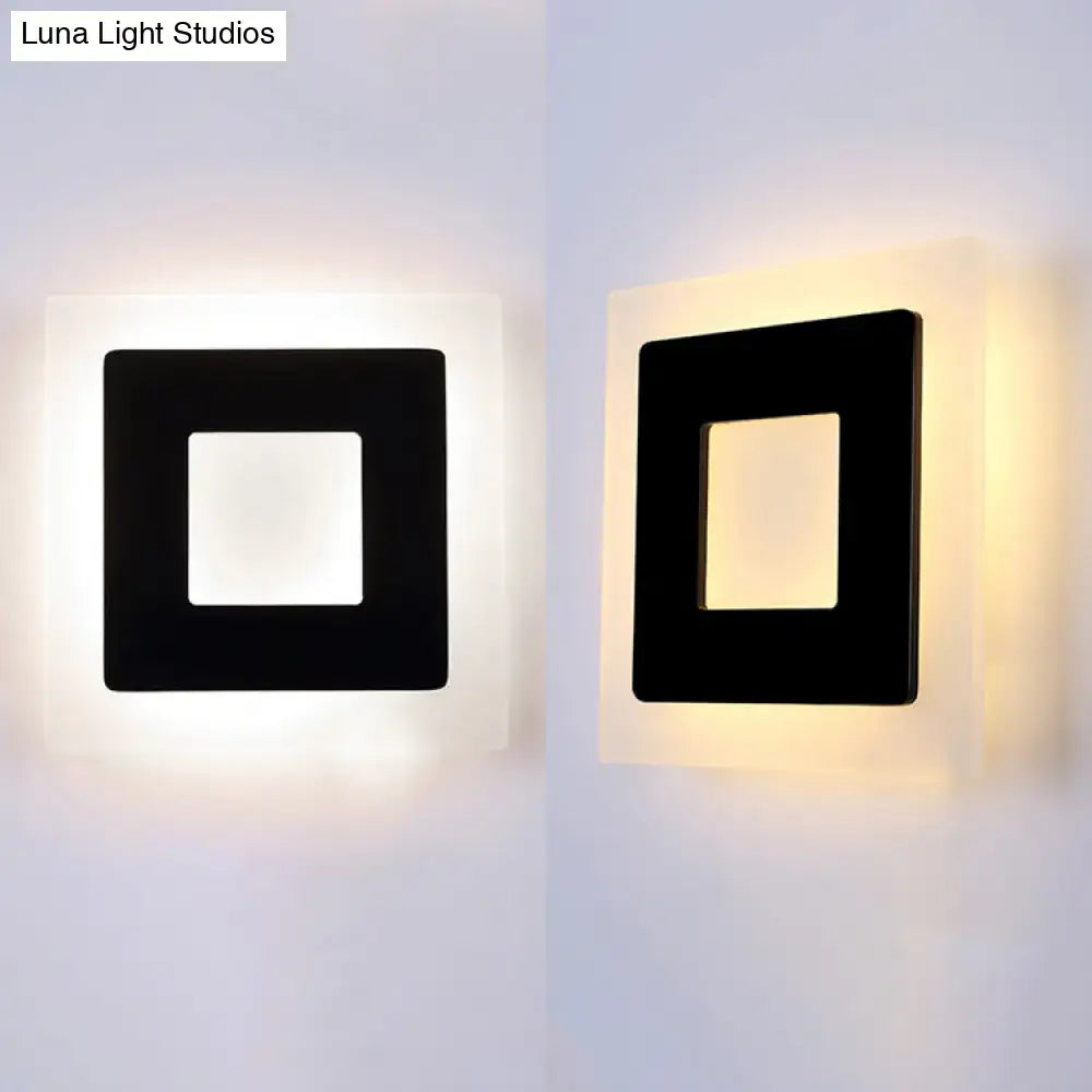Modern square acrylic led wall sconce in black with warm white diffused lighting for direct wired electric use