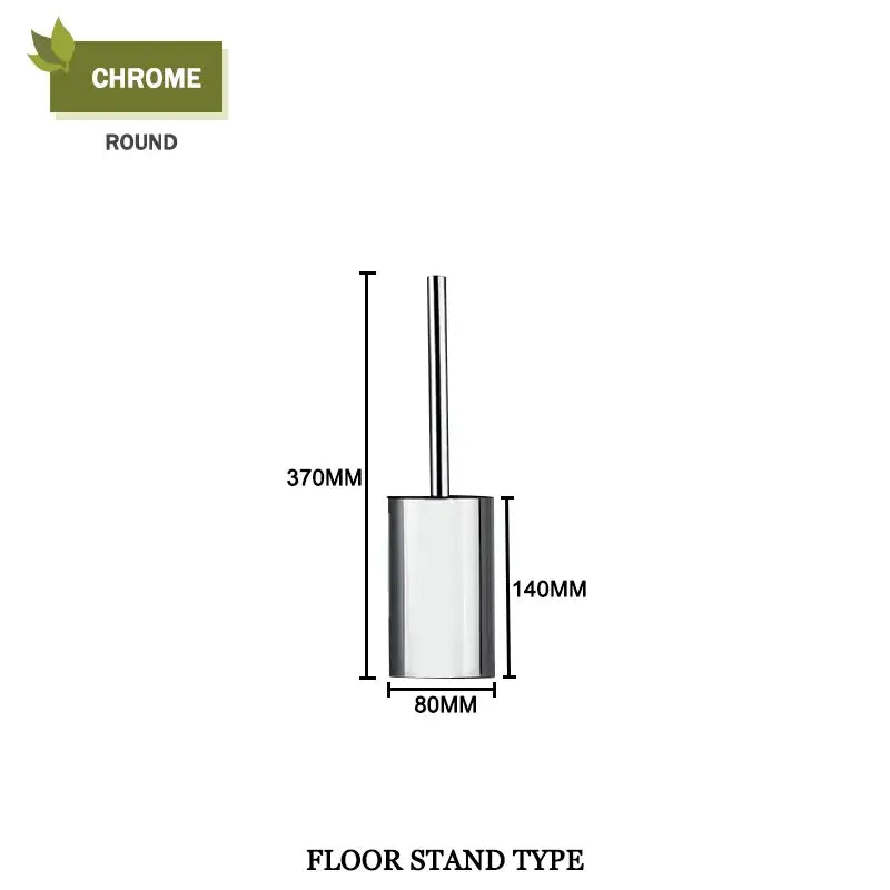 Modern round chrome floor stand toilet brush set with sleek cylindrical design and integrated handle for bathroom use