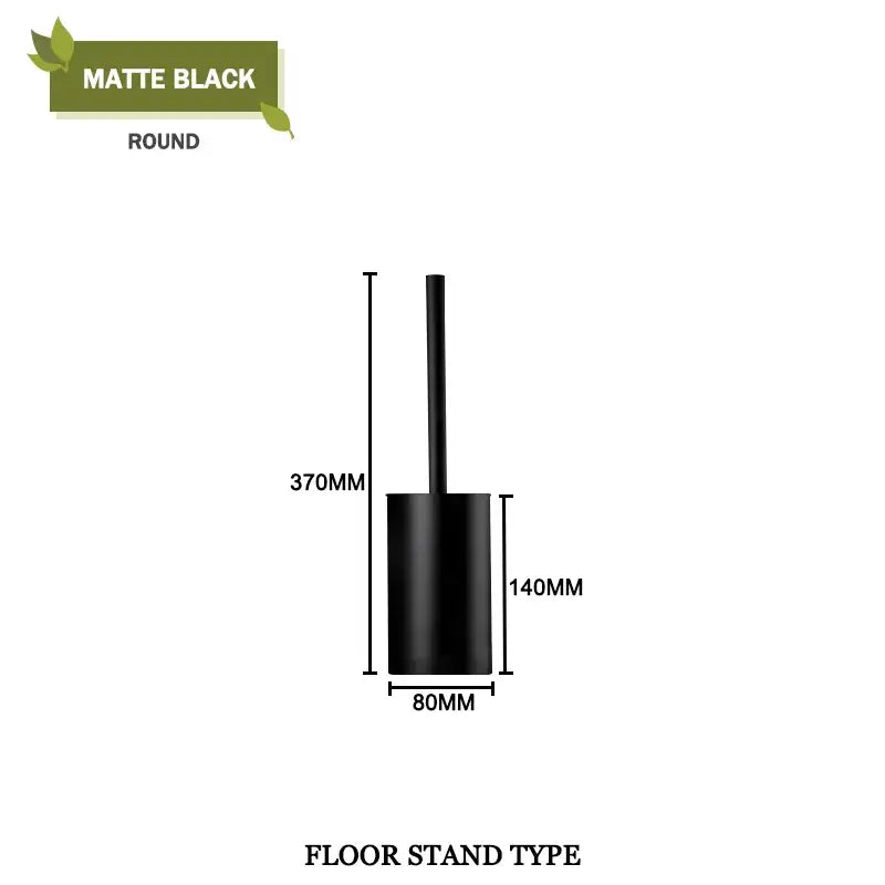 Matte black round floor stand toilet brush holder as part of a modern square and round gold toilet brush set bathroom wall mount
