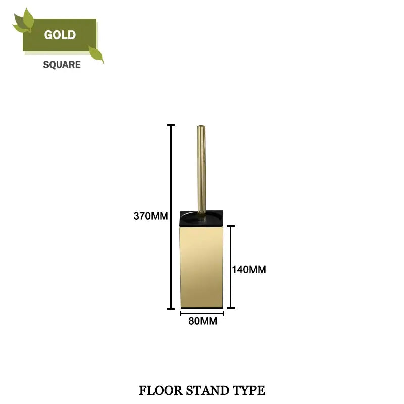 Modern gold square floor stand toilet brush set with black base and slender handle for bathroom use