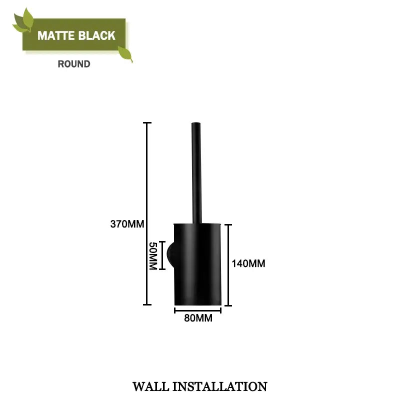 Matte black round wall-mounted toilet brush holder with integrated handle in modern gold toilet brush set bathroom mount
