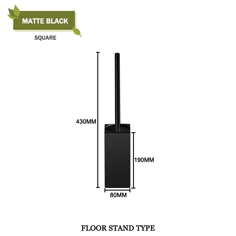 Matte black square floor stand toilet brush holder with sleek modern design in a modern square and round gold toilet brush set