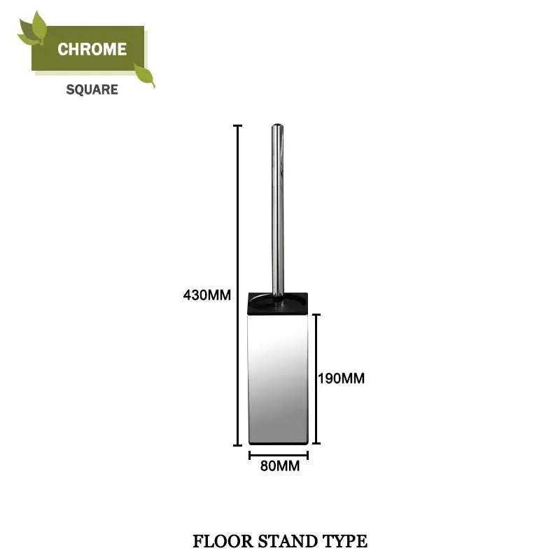 Modern square chrome finished toilet brush set with sleek black base for bathroom wall mount use