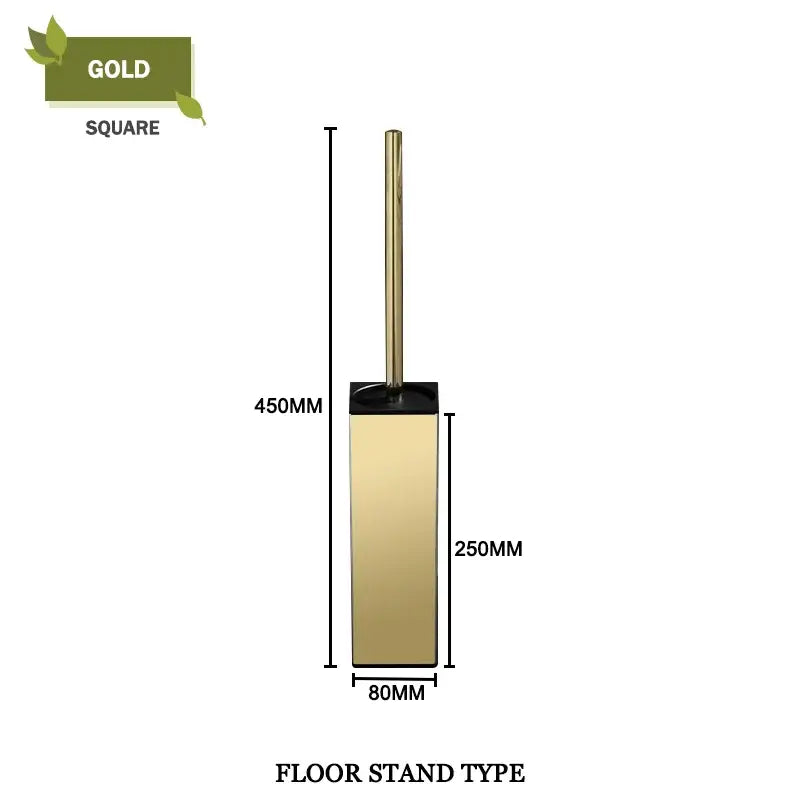 Modern square gold toilet brush set with sleek design and black base for bathroom wall mount use