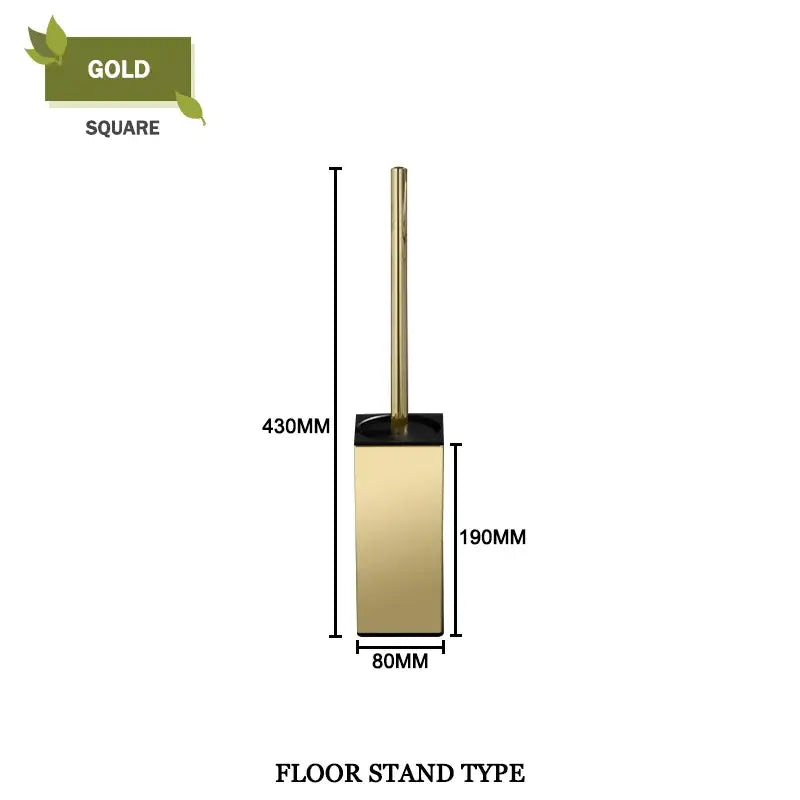 Modern gold toilet brush set with square floor stand and black base for stylish bathroom wall mount storage