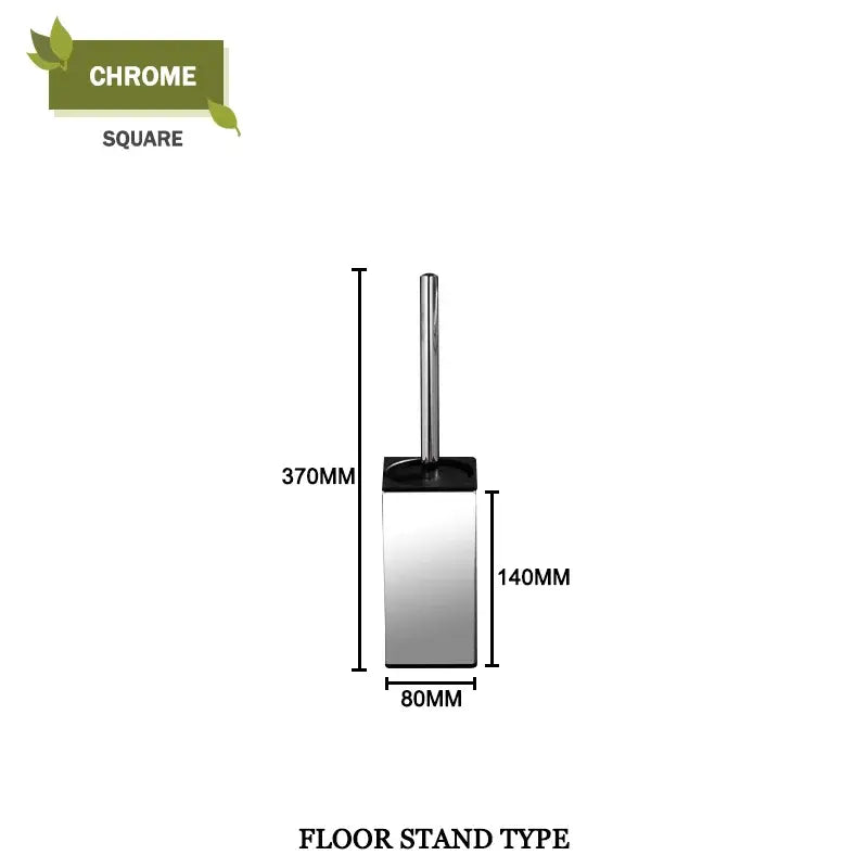 Modern chrome-finished square floor stand toilet brush set with sleek design for bathroom use
