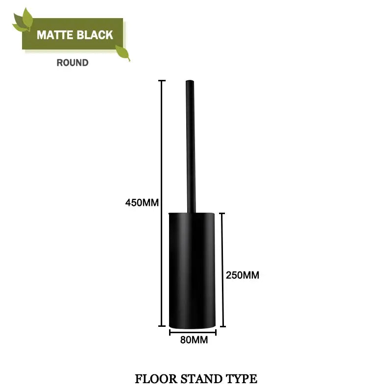 Matte black round floor stand toilet brush set with 450mm height and 80mm base diameter for modern bathrooms