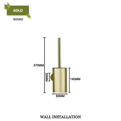 Gold round wall-mounted toilet brush holder with sleek cylindrical design and integrated bracket in modern brush set