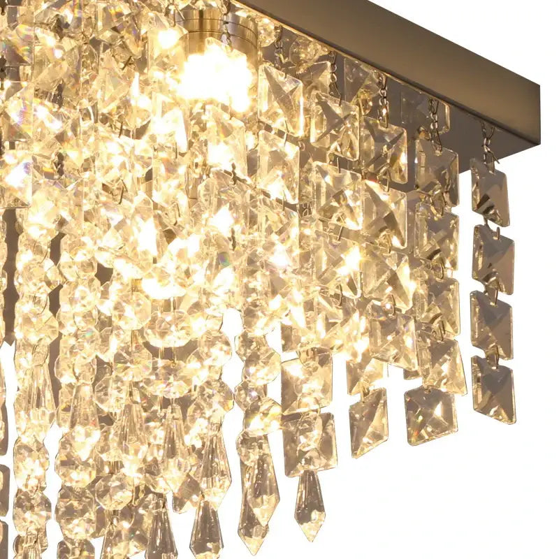 Modern square black crystal led chandelier with sleek bronze frame and cascading clear glass prisms ceiling lamp decorbites crystal led