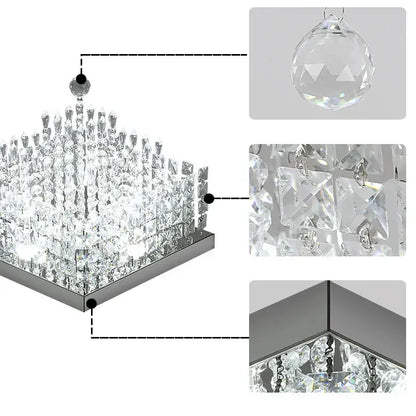 Modern square black crystal led chandelier ceiling lamp with sleek chrome frame and faceted prisms by decorbites crystal led