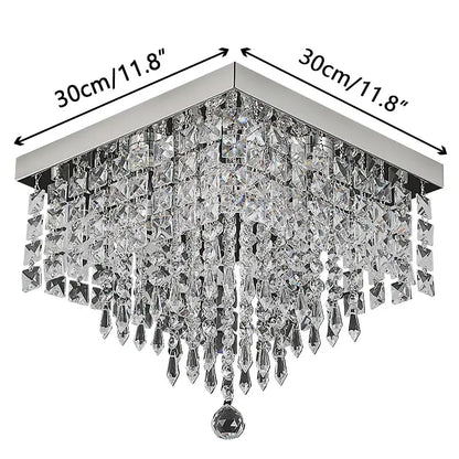 Modern square black crystal led chandelier ceiling lamp with sleek chrome frame and cascading clear faceted crystals decorbites crystal led