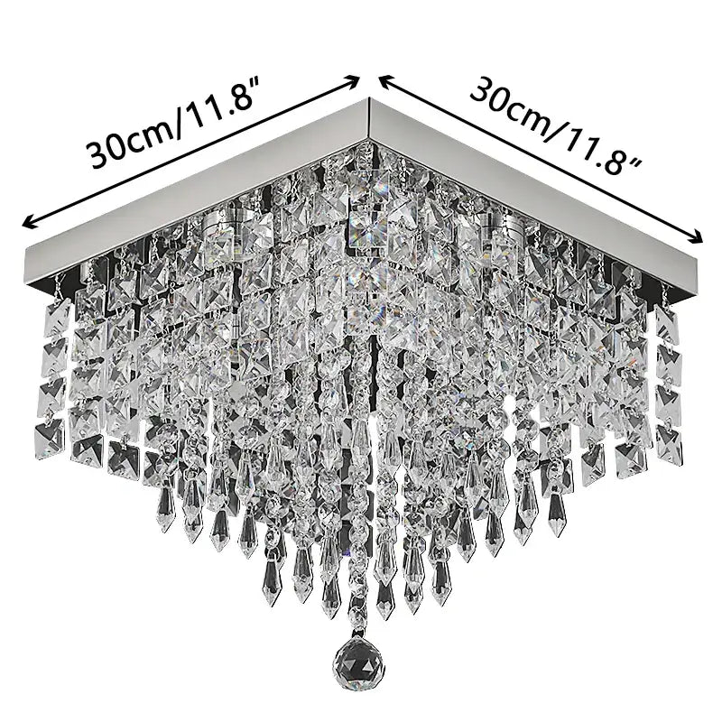 Modern square black crystal led chandelier ceiling lamp with sleek chrome frame and cascading clear faceted crystals decorbites crystal led