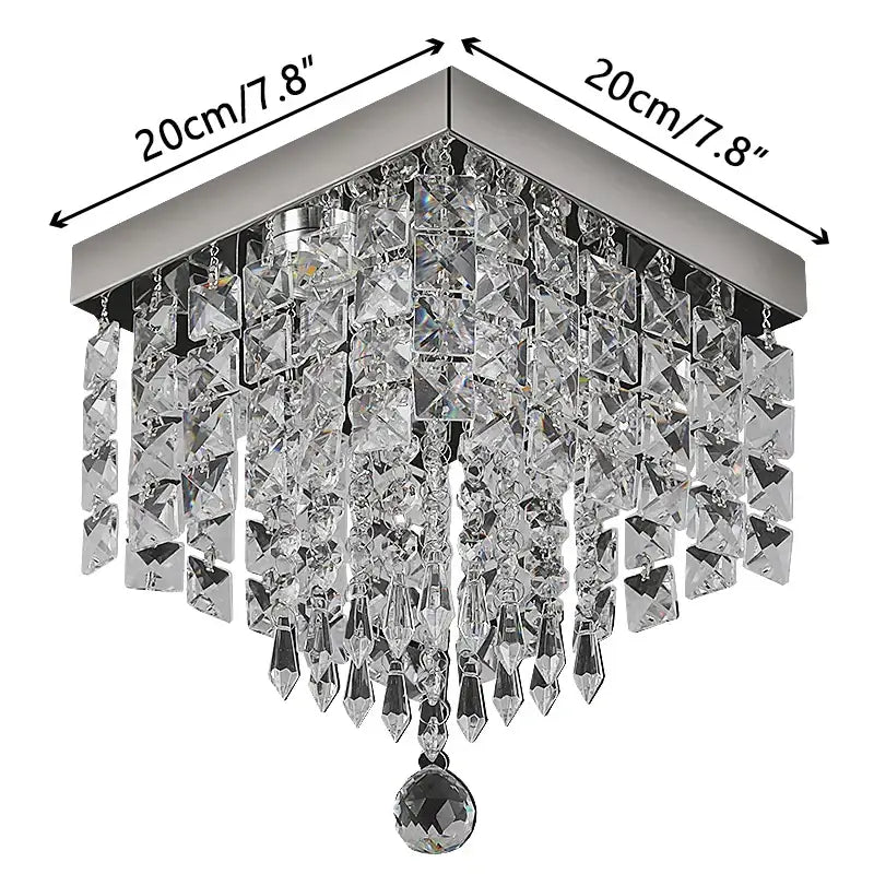 Modern square black crystal led chandelier ceiling lamp with chrome finish and cascading clear crystal prisms decorbites crystal led