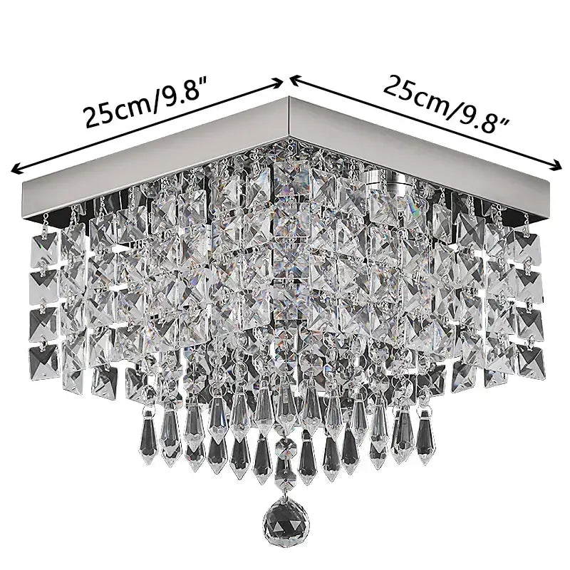 Modern square black crystal led chandelier ceiling lamp with sleek chrome finish and cascading faceted crystals by decorbites crystal led