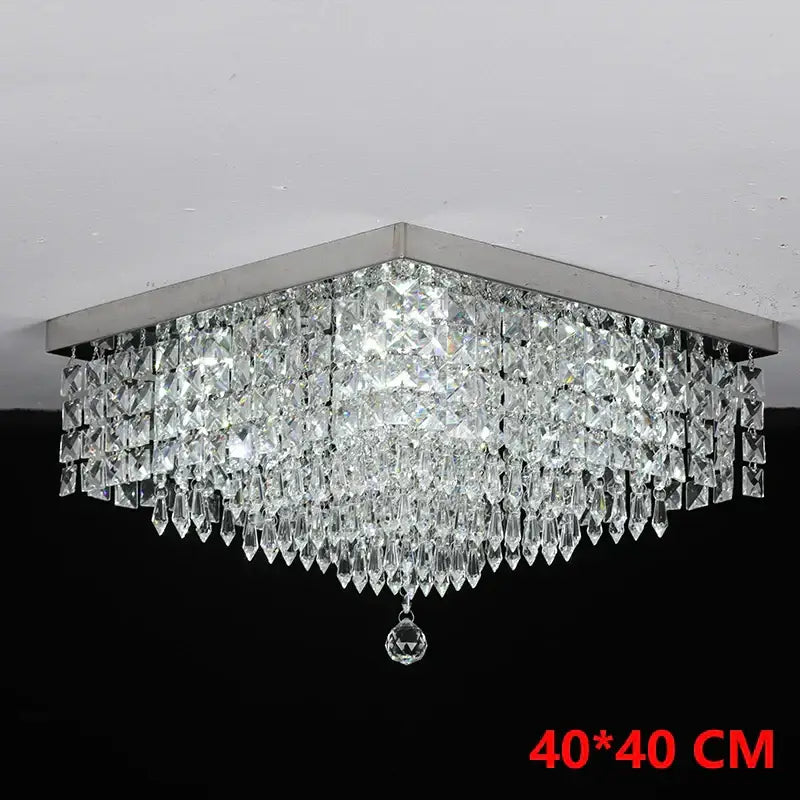Modern square black crystal led chandelier ceiling lamp with sleek silver frame and cascading clear faceted crystals decorbites crystal led