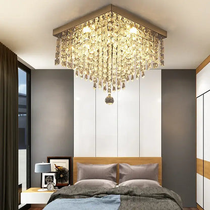 Modern square black crystal led chandelier ceiling lamp with metallic frame and faceted crystals for dining room decorbites crystal led