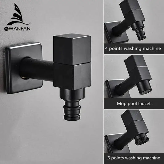 Modern square black wall mount washing machine tap with black matte finish and sleek decorbites black wall design