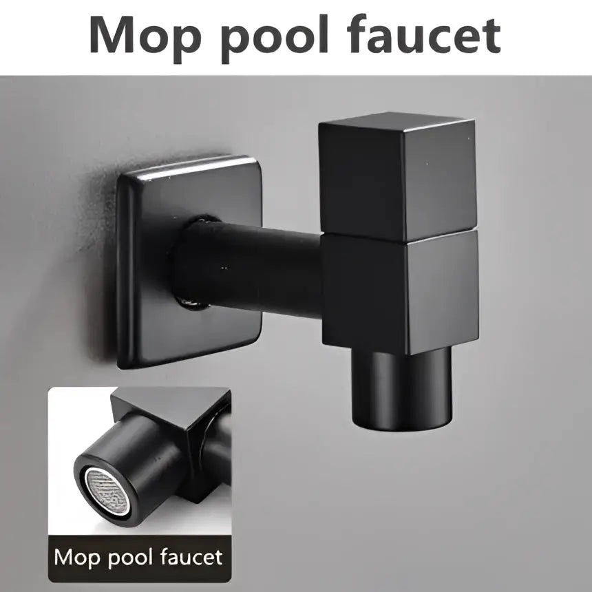Modern square black wall mount washing machine tap with matte finish and geometric blocky design for decorbites black wall